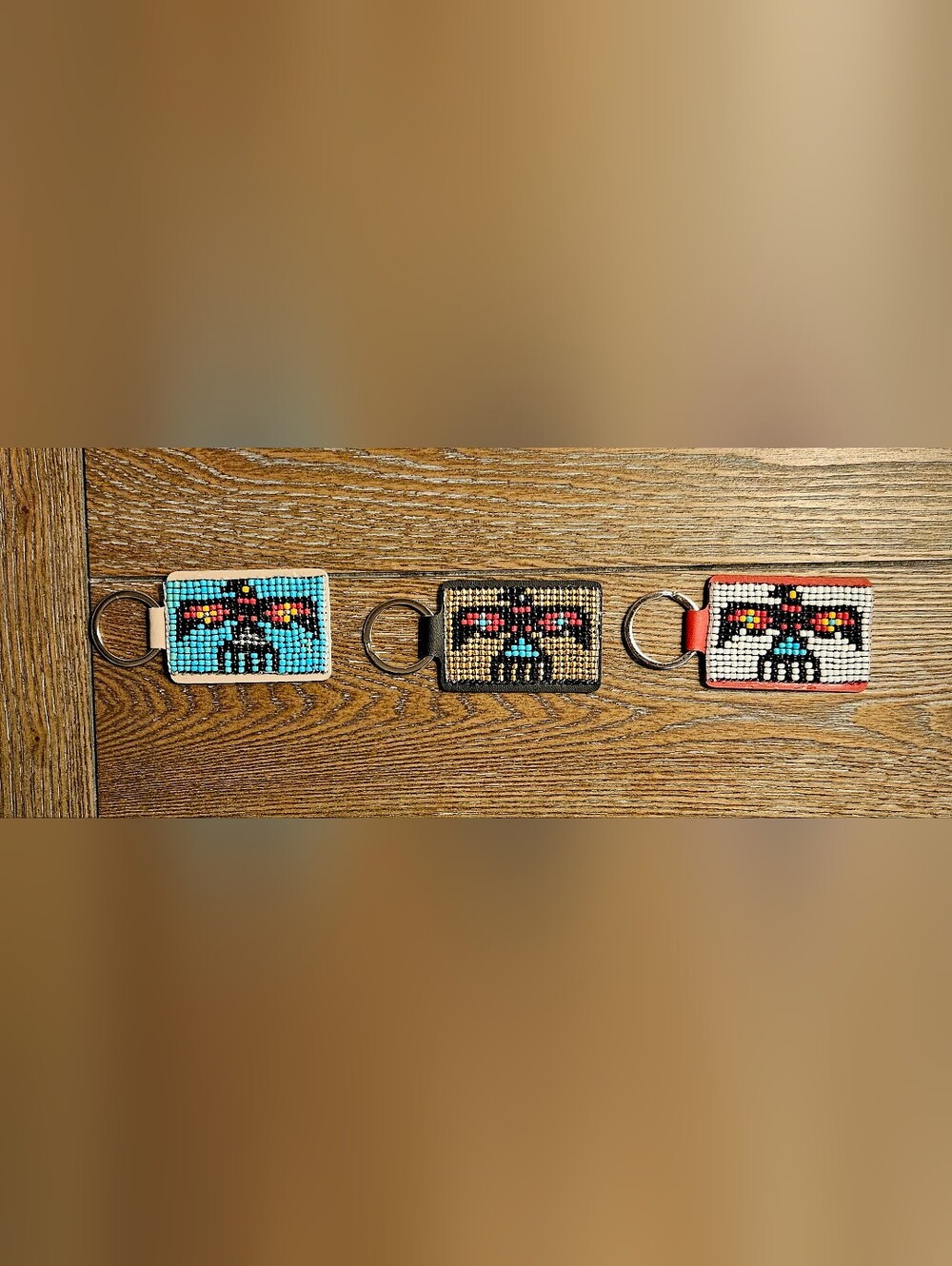 Beaded Thunderbird Keychains - Set of 3 (Turquoise, Gold, White)